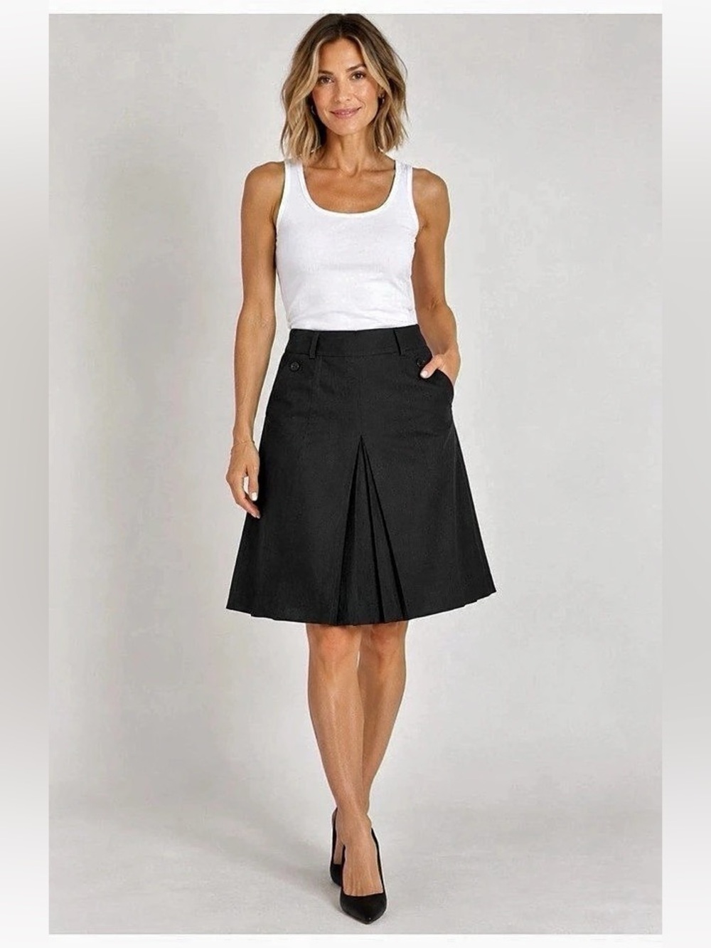 NWT DKNY Black Linen Blend Pleated A-Line Skirt Women’s Size 8 Y2K